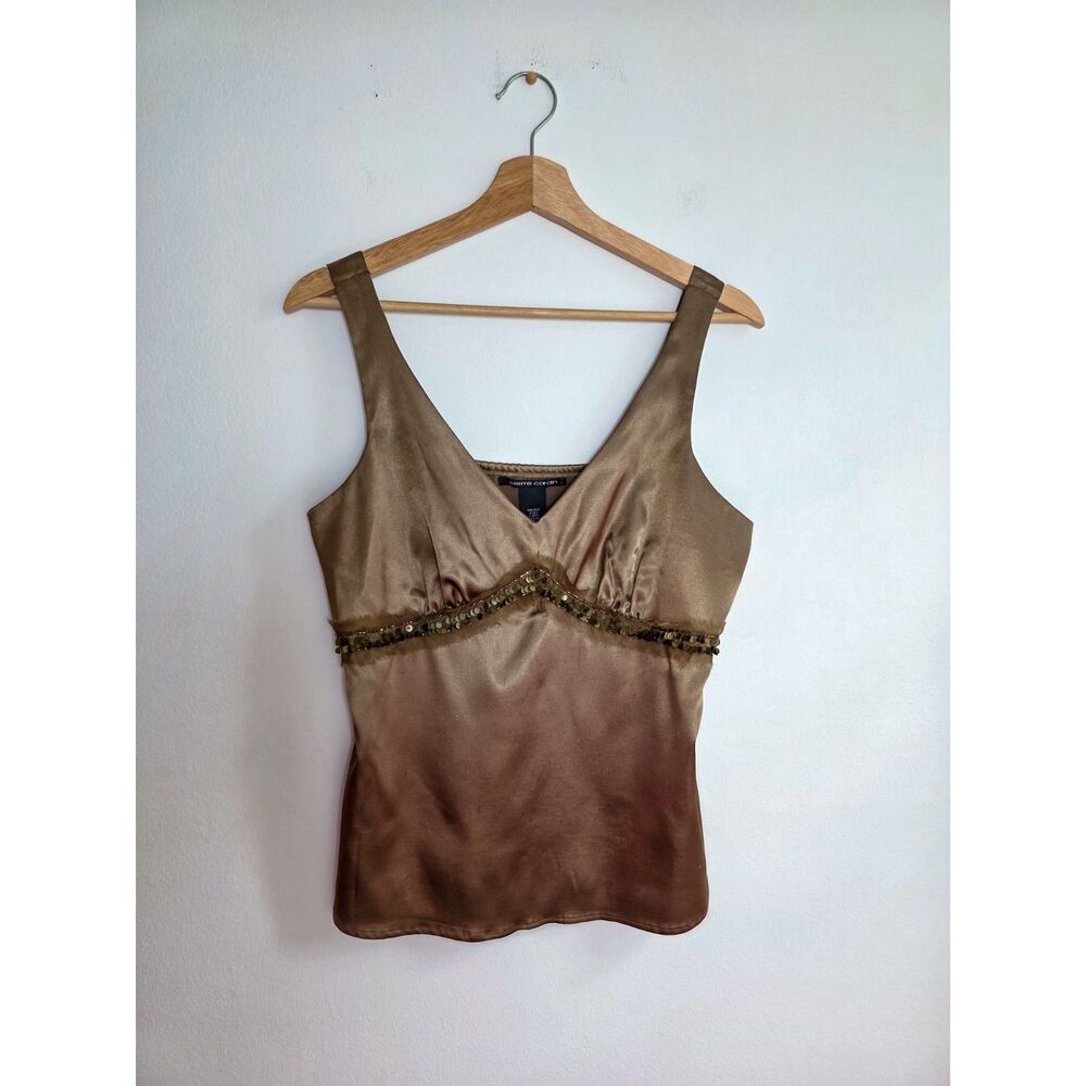 Vintage Y2K Pierre Cardin Brown Satin Beaded Boho Tank
